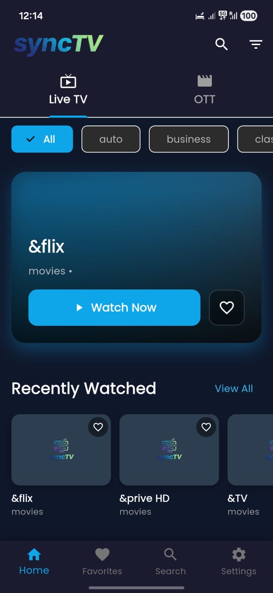 SyncTV Live TV Screen